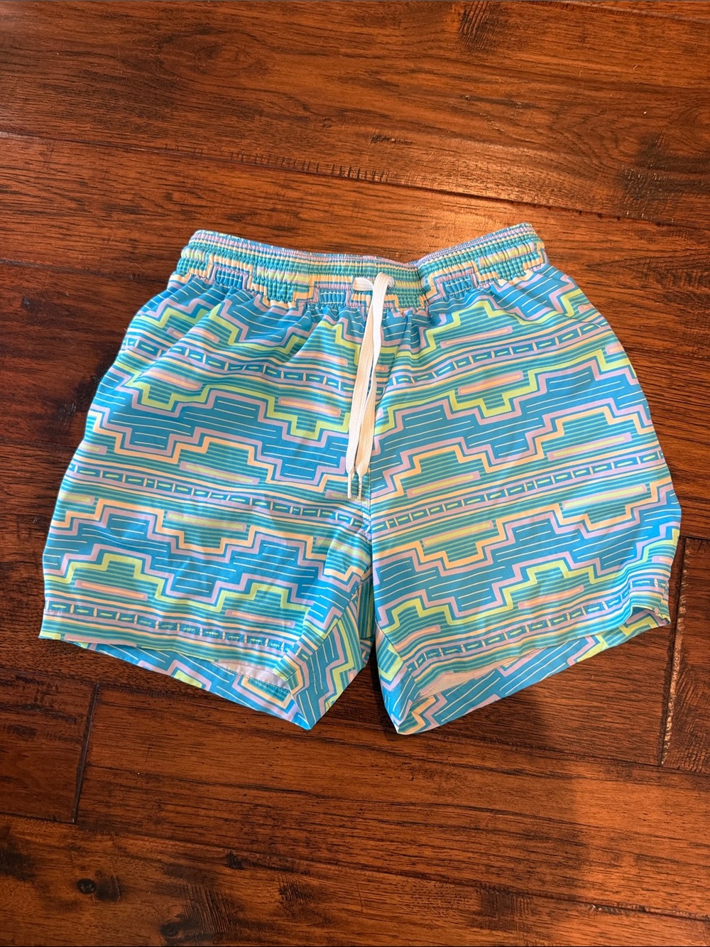 chubbies Aqua and Mint Geo-Print Swim Trunks